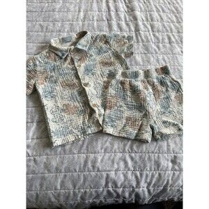 Disney Lilo And Stitch Boys Size 2T Cream Blue Outfit Shirt Shorts Cotton